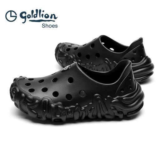 Goldlion Sandalen Herren Sommer 2025 Neue dickdelige nicht schlupfende atmungsaktive lässige Schuhe Pantoffeln Herrenloch Schuhe Schwarz 40