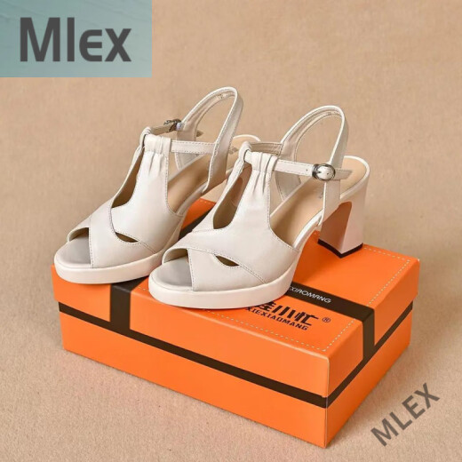 MLEX FEILI Light Extraordinary Women's Zapatos Xiaobun Fish Bouth Sandals Tongxiang Ciudad Zhouquan Aimei Tienda de cuero Tienda Bei White 34