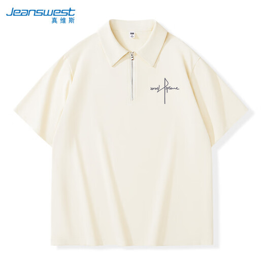 Jeanswest Lapel Short Sleeve Women's 2025 Summer New Half-Zip Polo Collar Top Women's Fashion Lazy Feeling Pure Cotton T-Shirt for Women