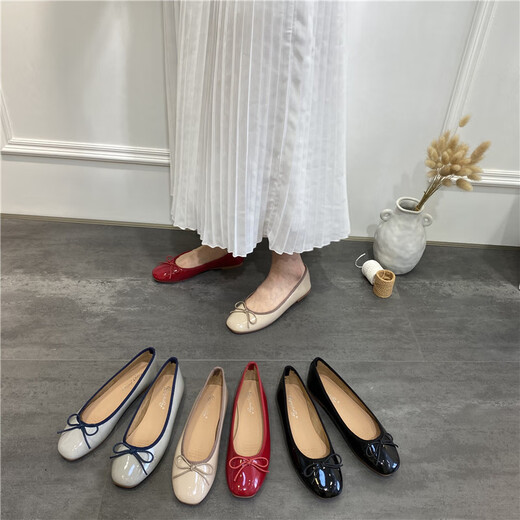 Huili Jun Doudou Single Schuhe Frauenschuhe 2025 Neue Sommer Vielseitige Bowlicht Mund Ballett Schwangere Frauen flache Schuhe J683-4 Schwarz 35