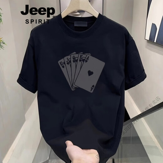 JEEP SPIRIT潮牌美式短袖t恤男2025新款夏季高端时尚百搭半袖上衣男款体恤衫 白色前大图【K983  骰子扑克 】 2XL 建议160-180斤