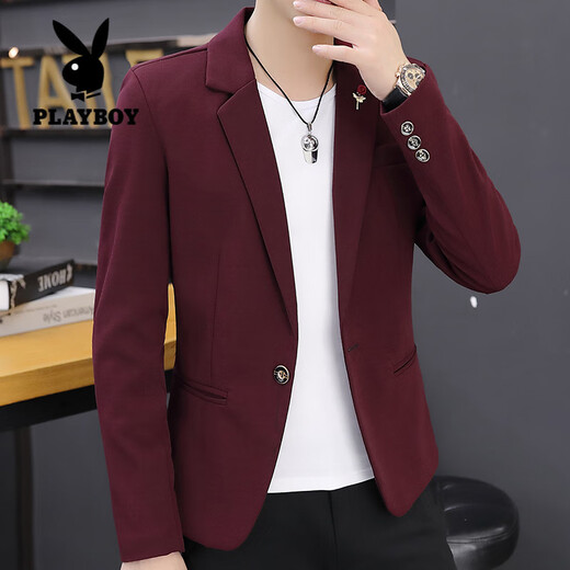 Playboy (PLAYBOY) suit men's spring and autumn Korean version slim single-piece top youth handsome personality small suit business casual men's 5519 red L 105-120Jin Jin equals 0.5 kg