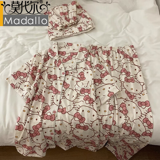 莫代尔冰丝睡衣女ins风凯蒂猫hellokitty春夏季可爱甜美三件套家居服女 14116# M 【建议80-100斤】