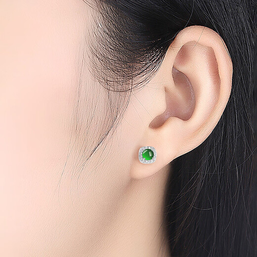 Jianlu Jade A-grade silver earrings for women, elegant and high-end jade earrings, mother's birthday gift for wife and mother