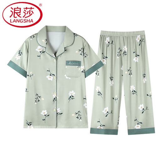 Langsha (Langsha) Mother Pajamas Summer Ladies Pantalones cortos de manga corta Traje de dos piezas Seda Summer Summer In-Later Seda Seda Carretera 854 m (160) Peso 80-Jin [Jin equivale a 0.5 kg]