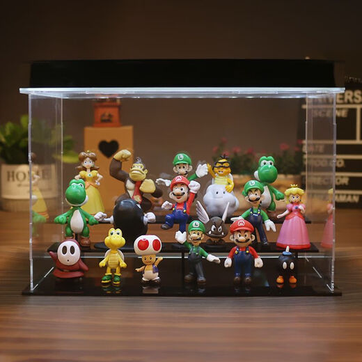 矢向SuperMario超级玛丽手办 PVC实心马里奥路易耀西龙蘑菇玩具模型 3cm48款马里奥 手办+展示盒+灯