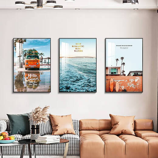 
Sanqihu living room decoration painting modern minimalist Nordic style landscape wall painting sofa background wall hanging painting triple wall 13582/13589/13581 Elegant gold frame crystal picture 60*80