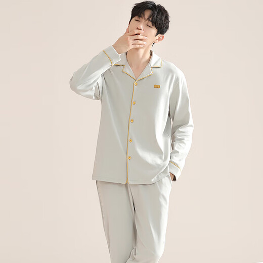 Summer Thin Men's Pajamas 2025 Новая имитация хлопкового хлопка с длинными рукавами весенняя и осенняя домашняя одежда для открытия 928 серо-голубых [длинные рукава + брюки] XL [рекомендуется 120-140Jin [Jin равняется 0,5 кг]]]]]