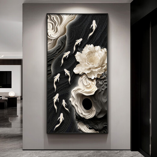 TURBOSUN porch hanging paintings face the entrance door with high-end three-dimensional western wall Jiuyu picture porch decoration painting hanging directly opposite the door Jiuyu Fengnian C 60*12035mm+transparent golden frame