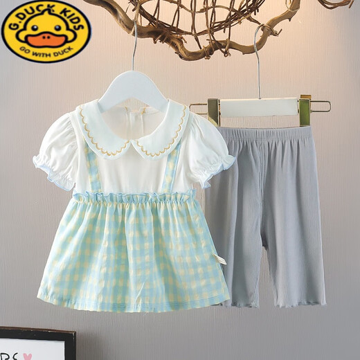 G.DUCKKIDS女童套装宝宝夏季薄款儿童衣服婴幼儿纯棉洋气短袖分体两件小套 夏SAN 687套装粉色 90 cm 建议身高80-90cm