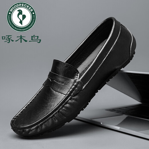 Woodpecker 2025 Automne Nouveaux chaussures de haricots noirs pour hommes Véritable cuir britannique Cuir Cuir Chaussures creux de chaussures paresseuses respirantes 9901 Black [Hollow] 38