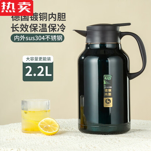 特拉法德国进口品质保温壶家用大容量304不锈钢内胆长效保温热水壶暖瓶 9277香槟金2.1升 内外304不锈钢