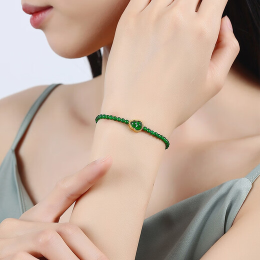 Oriental Jade Ice King Green Millet Beads Ultra-Fine Bracelet Spicy Green Gourd Jade Bracelet Lucky Fortune Birthday Gift for Women