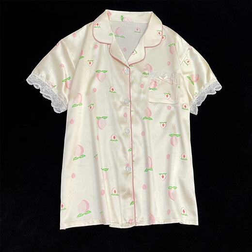 Langsha spliced ​​lace short-sleeved trousers peach pajamas for women in summer sweet home clothes two-piece set YFY-9905 M Recommended 80-100Jin [Jin equals 0.5 kg]