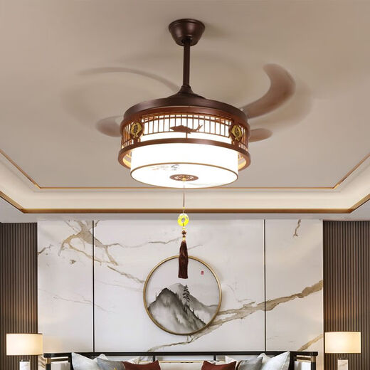 Alima neuer chinesischer Fan Kronleuchter Schlafzimmer Wohnzimmer Massives Holz Unsichtbares Haus chinesischer Retro-Lüfterfrequenz-Konvertierung Restaurant Kronleuchter 9896 Drei-Farben 48-Zoll-DC-Frequenzumwandlung Stummes reines Kupfer