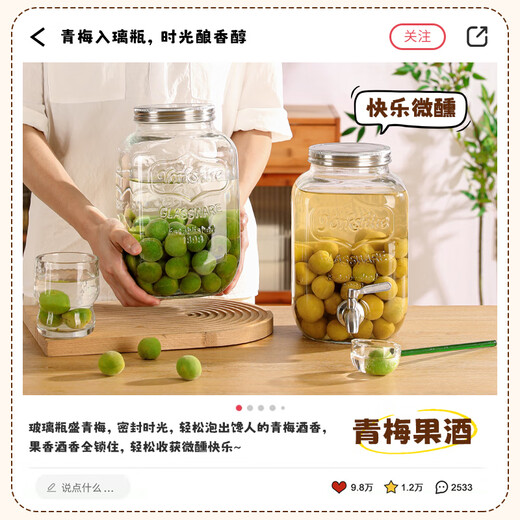 Meichu (Maxcook) Botteille de vin Bouteille de trempage Jar Verre Kimchi Jar Jar Scellé ménage Wine Scelled Medicinal Wine Jar 8 Jin [Jin est égal à 0,5 kg] MCT7371