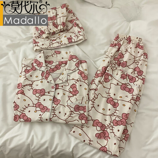 莫代尔冰丝睡衣女ins风凯蒂猫hellokitty春夏季可爱甜美三件套家居服女 14116# M 【建议80-100斤】