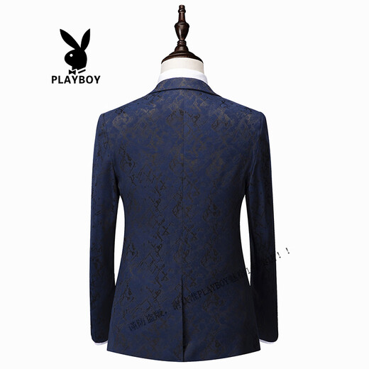 Playboy (PLAYBOY) suit men's three-piece set business casual dark flower suit handsome slim host groom wedding dress black (single suit) M