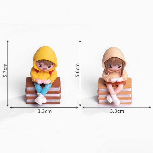GELUN MIGN CARTONE BURANT CHARGET SMELLES ORNAGENTS CRÉATIVE OFFICE CÉRIENNE Mini couple Micro Landscape Decorations Deux personnes portant des sacs d'école