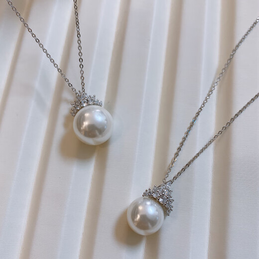 Fat Donglai's same style Australian white pearl pendant 925 silver Ice and Snow Queen Crown Pearl Necklace for women classic goddess 12mm Ice and Snow Queen Australian white pendant