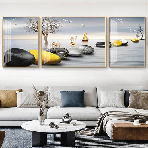 
Fulu Light Luxury Living Room Decoration Painting Simple Modern Sofa Background Wall Hanging Painting Atmospheric Mural Landscape Painting Wall Painting HJ-3895-Back with a Back Suitable for sofas below two meters on both sides of 30*50+