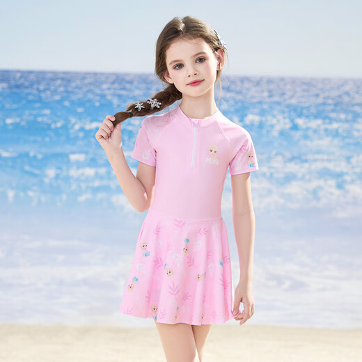 Disney children's swimsuit girls one-piece sun protection swimsuit 2025 new girls middle and large children junior high school student training swimsuit pink Princess Elsa 110 100 height 100-110cm weight 25-35Jin Jin is equal to 0.5 kg