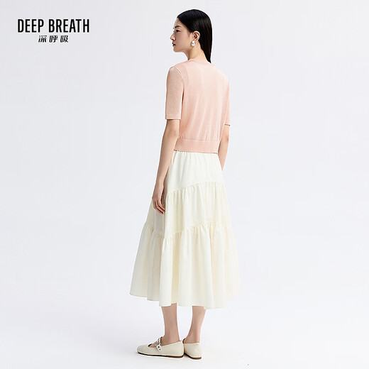 深呼吸DEEP BREATH奈美兔刺绣贴标圆领金银丝短袖针织开衫女A401464 柔雾粉 L (4)