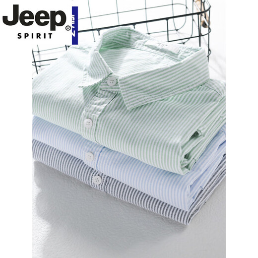 Jeep Spirit High-End-Herren-Pure-Baumwoll-Kurzärmel-Hemd japanischer Sommer-Sommer-Dünn-Streifen-Hemd Neue trendige Top 9740 Hellblau L.