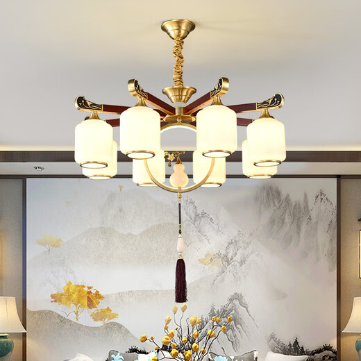 JPHZNB solid wood new Chinese chandeliers full copper living room lamp Guangzhou Zhongshan lamp whole house hall main lamp 2023 new model 9889/6 head