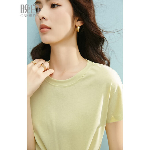 晚白【断码清仓】2025夏款奶黄色上衣圆领莱赛尔显白短袖t恤女 嫩黄色 S