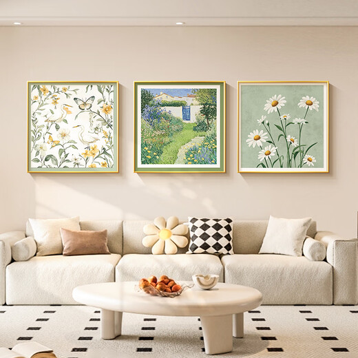 Long time no see, cream style living room decoration painting, small fresh restaurant background wall hanging painting, art triptych combination mural