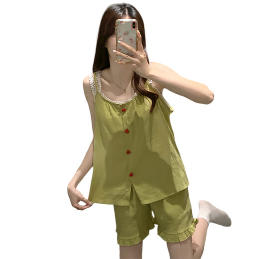 Yalu Yunduo Pyjamas en coton pour les femmes en été avec poitrine Sexy Shet Set Set Les vêtements de maison pour femmes peuvent être portés à l'extérieur du 9226 APRICOT XL (120-140jin [Jin est égal à 0,5 kg]))