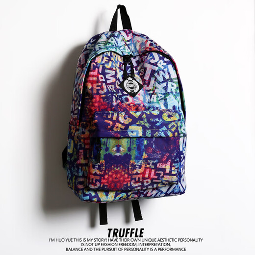 TRUFFLE cool and beautiful graffiti backpack male middle school student high school school bag female hip-hop fashion trend backpack junior high school student TRUFFLE black burst white