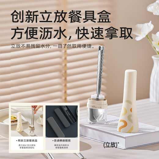 Bear Stainless Steel Chopsticks and Spoon Set Portable Cutlery Box Complete Set for Students and Office Workers 2-piece Set 316 Stainless Steel