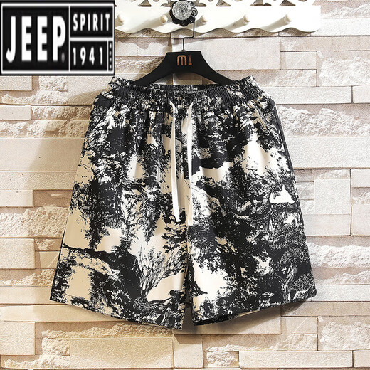 吉普（JEEP）夏威夷冰丝短裤男夏季薄款潮牌印花沙滩裤宽松大码休闲运动五分裤  DK691  M