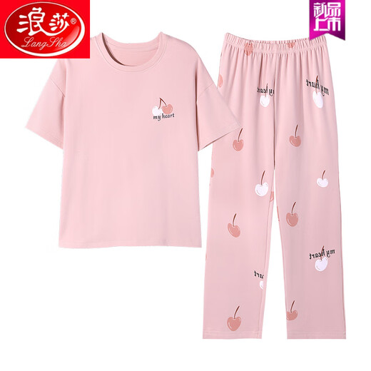 
LangSha (LangSha) can be installed pajamas for women in summer pure cotton short-sleeved trousers thin cartoon casual can be worn outside home clothes two-piece set YS679 L