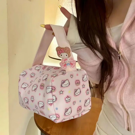 Orange pink kitty cosmetic bag large capacity three-dimensional cute portable outing storage bag kt cat wash handbag g pink cosmetic bag upgraded and thickened version - no stickers 13cm*13cm*18cm