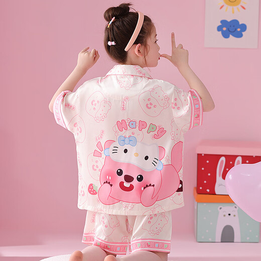 Little Pony (My Little Pony) 2025 Nouveau Ice and Snow Silk Children's Pyjamas Summer Girls Firms à manches courtes Little Pony Girl Home Clothes Summer 6627-YUGUI CHIEN [ICE AND SIEK] 170 Taille 8 [Hauteur 100cm-110cm]