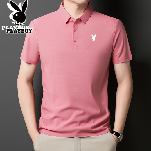 Camiseta de manga corta de seda de seda de hielo playboy para hombres 2025 Nuevo negocio de mediana edad solapa de color sólido Polo de gran tamaño Klein Blue-12358H-Ice Silk Traceless Camiseta 2XL 140-155Jin [Jin equivale a 0.5 kg]