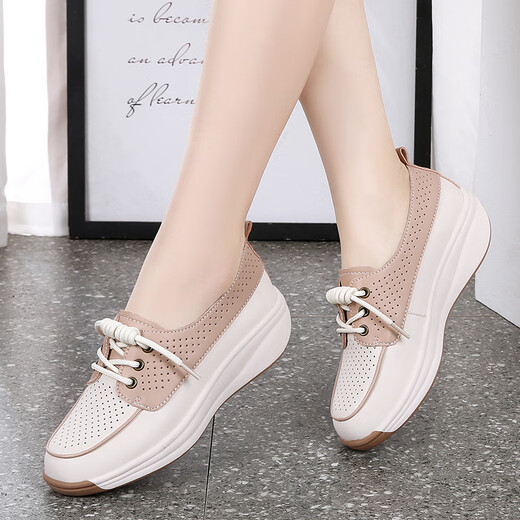 Pic de bois d'été en cuir moyen d'âge moyen chaussures célibataires de semelles de chaussures à pointes à poinchage couvertes de grande taille