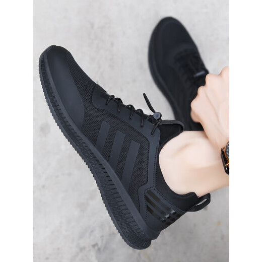 ROOBEN luxury high-end brand men's shoes new sports shoes trendy mesh breathable men's casual shoes work shoes men black 9851 (spot quick delivery) 39