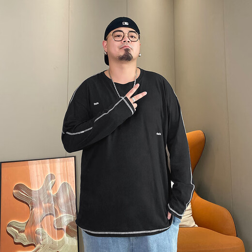 素行者秋冬季宽松大码T恤男加肥加大潮胖子休闲百搭纯色打底长袖体恤衫 T1391白色 6XL 250-275斤