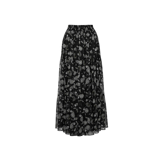 Eifli (eifini) Eifli's light and flowing waist beef tendon black cashew flower long cake skirt for women 2025 summer new style snow crystal black M
