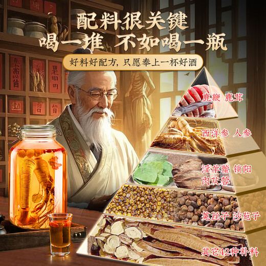 
Tongrentang wine-soaking medicinal materials for men's kidney-nourishing medicinal materials for ginseng deer whip Cistanche 51 flavor wine-soaking health nourishing formula