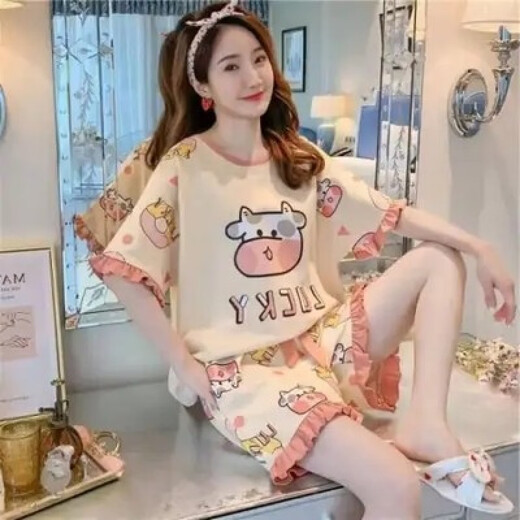 欧妙妤睡衣女士夏季新款短袖短裤休闲韩版网红风夏天家居服套装可外穿 1047#小狗 M