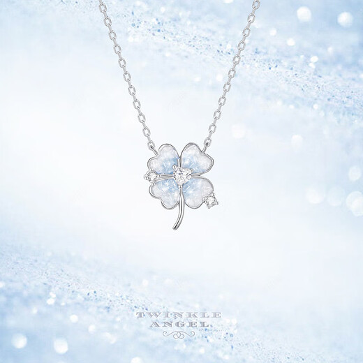 Twinkle Angel luminous four-leaf clover necklace female shell sweet girl bow clavicle chain Valentine's Day birthday gift for girlfriend ice blue four-leaf clover necklace