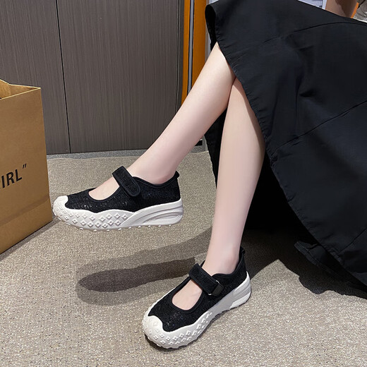 Mary Jane Single-Schuhe Frauen Spitze Hollow Mesh atmungsaktiv dicker Sohle Slow-Step-Schuhe Nicht-rutschfeste Kleidung-resistente lässige und modische Mutterschuhe YGNX-672 Beige 37