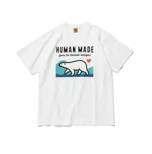 
Spot HUMAN0 Japanese summer heavyweight bamboo cotton polar bear printed short-sleeved T-shirt Japanese short tee black 3882 L