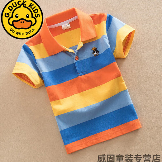 G.duck儿童男童棉质条纹短袖polo衫T恤0-15岁童装2024新款翻领小中大童 7029红白 170 4码=90cm