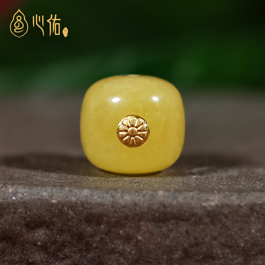 Xinyou Natural Beeswax Single Beads Loose Beads Old Type Bucket Beads Single 24K Gold Label Star and Moon Monkey Head Bracelet with Beads DIY Accessories 24K Gold Label Old Type Bucket About 10mm Wide Single Bead